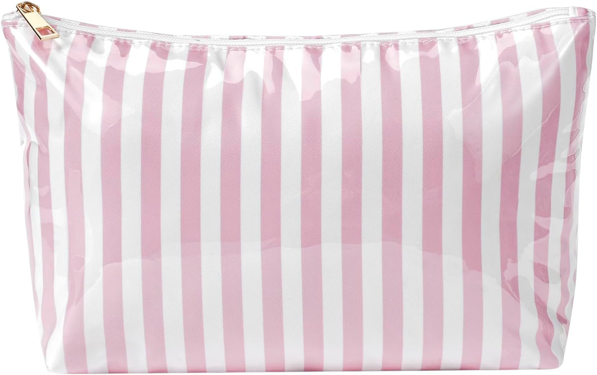 Large PVC Waterproof Striped Makeup Bag(04Pink Stripe)