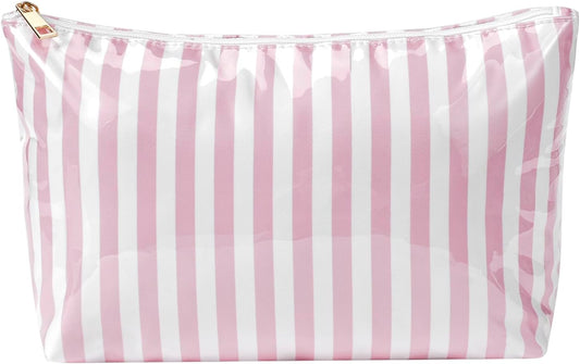 Large PVC Waterproof Striped Makeup Bag(04Pink Stripe)
