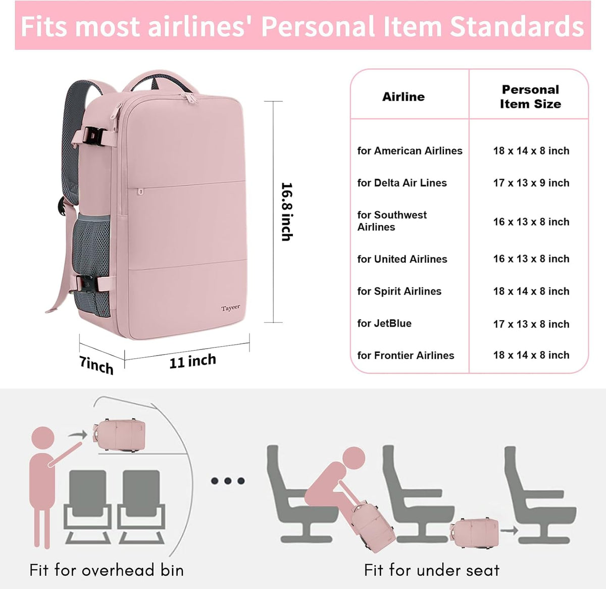 Taygeer Travel Backpack for Women, TSA Carry On Backpack Flight Approved