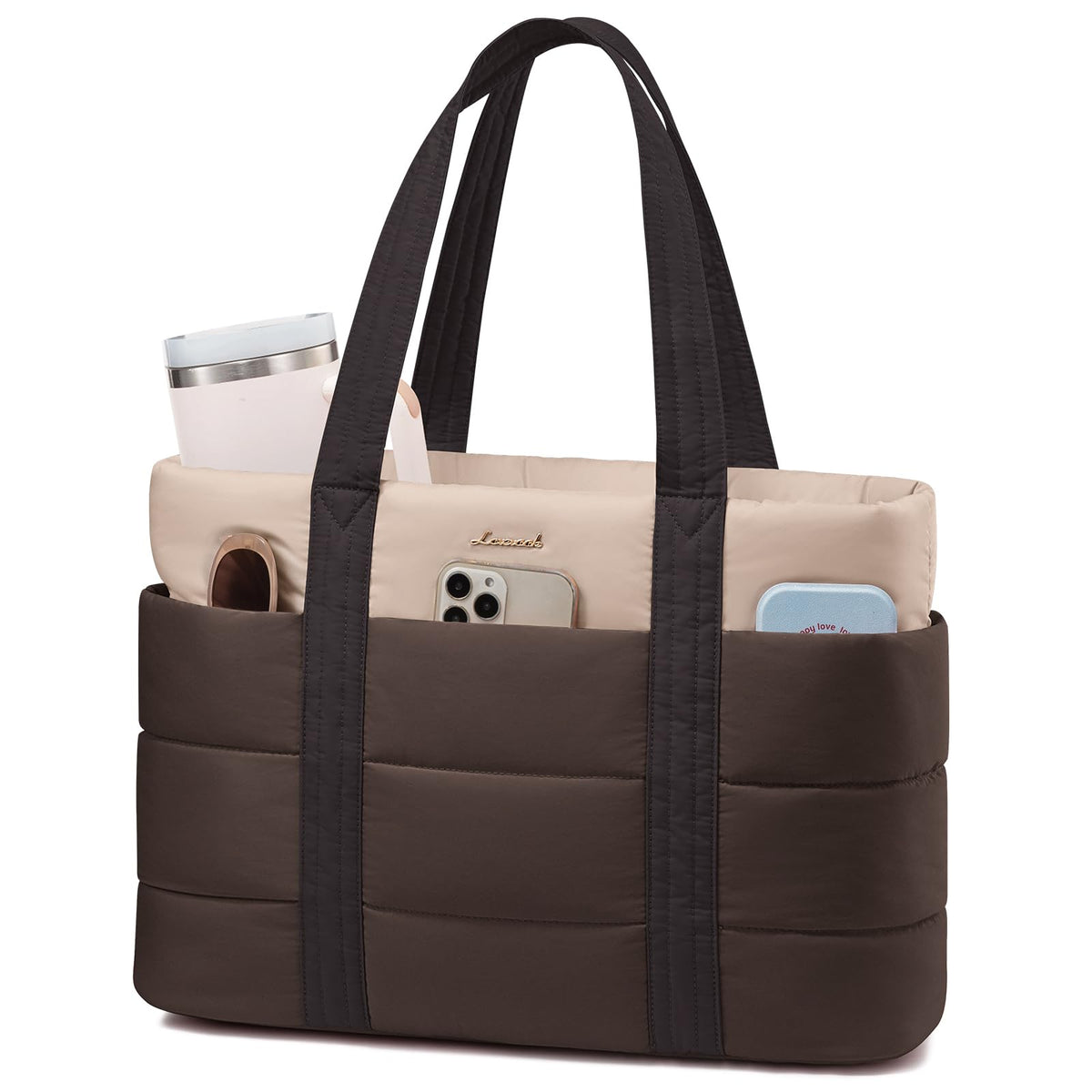 LOVEVOOK Tote Bag for Women, Large Puffer Work Tote Bag for 17.3 Inch Laptop, Lightweight Travel Bag with Zipper Gifts for Women