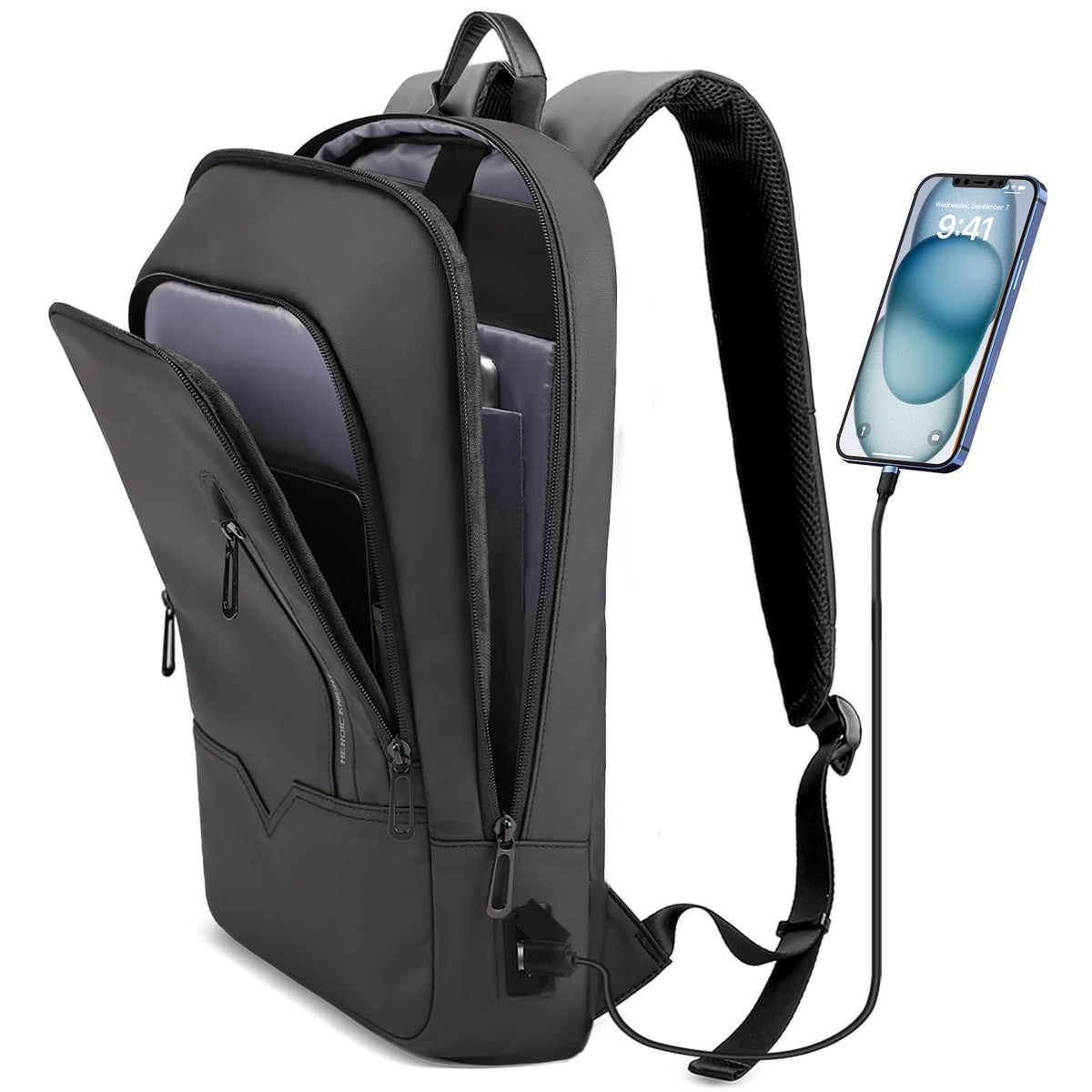 hk Backpack for Men, Business Slim Computer Bag for 15.6 Inch Laptop