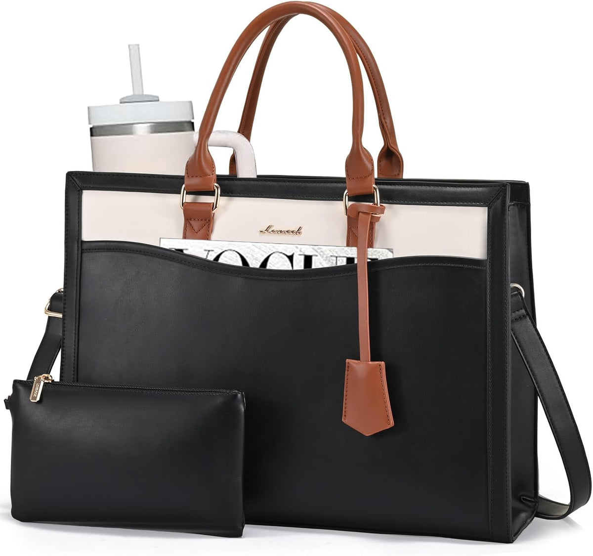 LOVEVOOK Laptop Tote Bag for Women, Large Work Computer Bag with Cup Holder