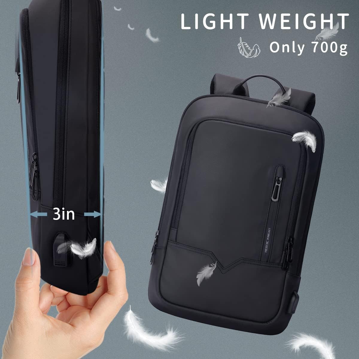 hk Backpack for Men, Business Slim Computer Bag for 15.6 Inch Laptop