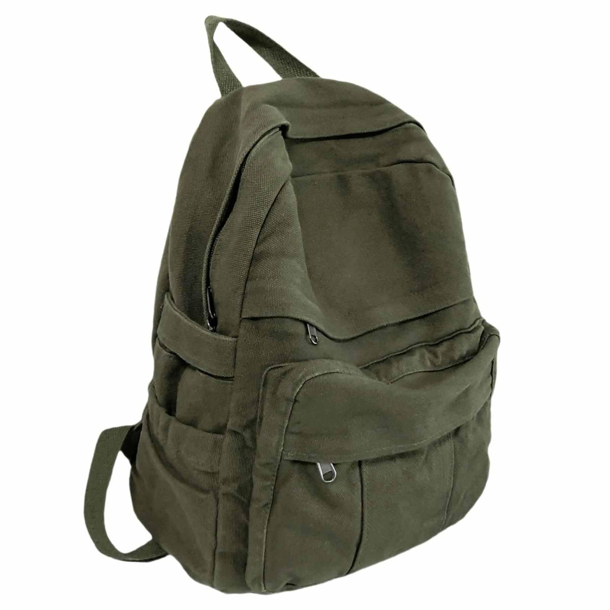 Military Green Canvas Backpack for Women & Men Retro Aesthetic Rucksack Basic Backpack for High School/College Students Travel Laptop Bag