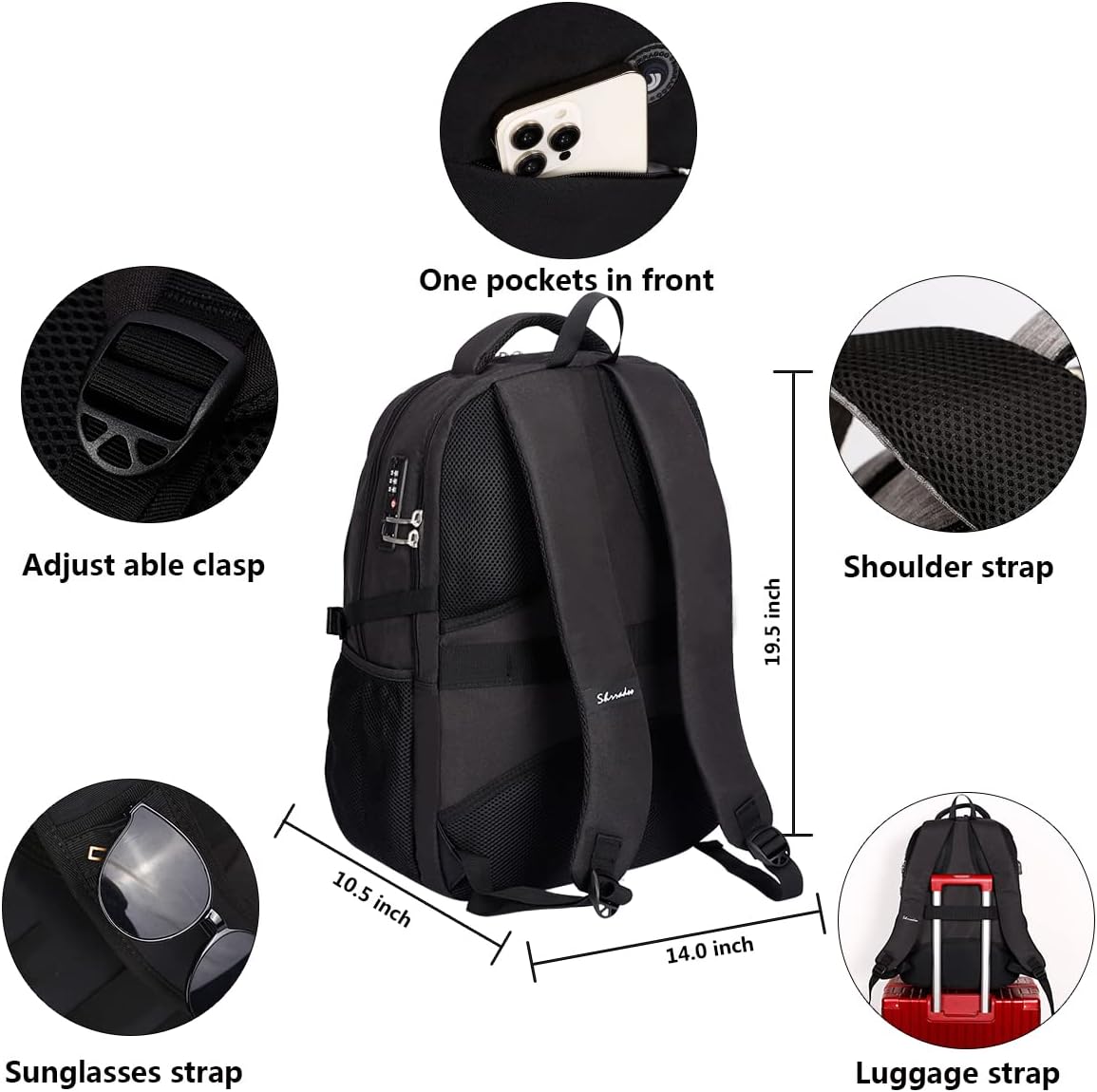 SHRRADOO Travel Laptop Backpack for Men Women, College High Schoolbag