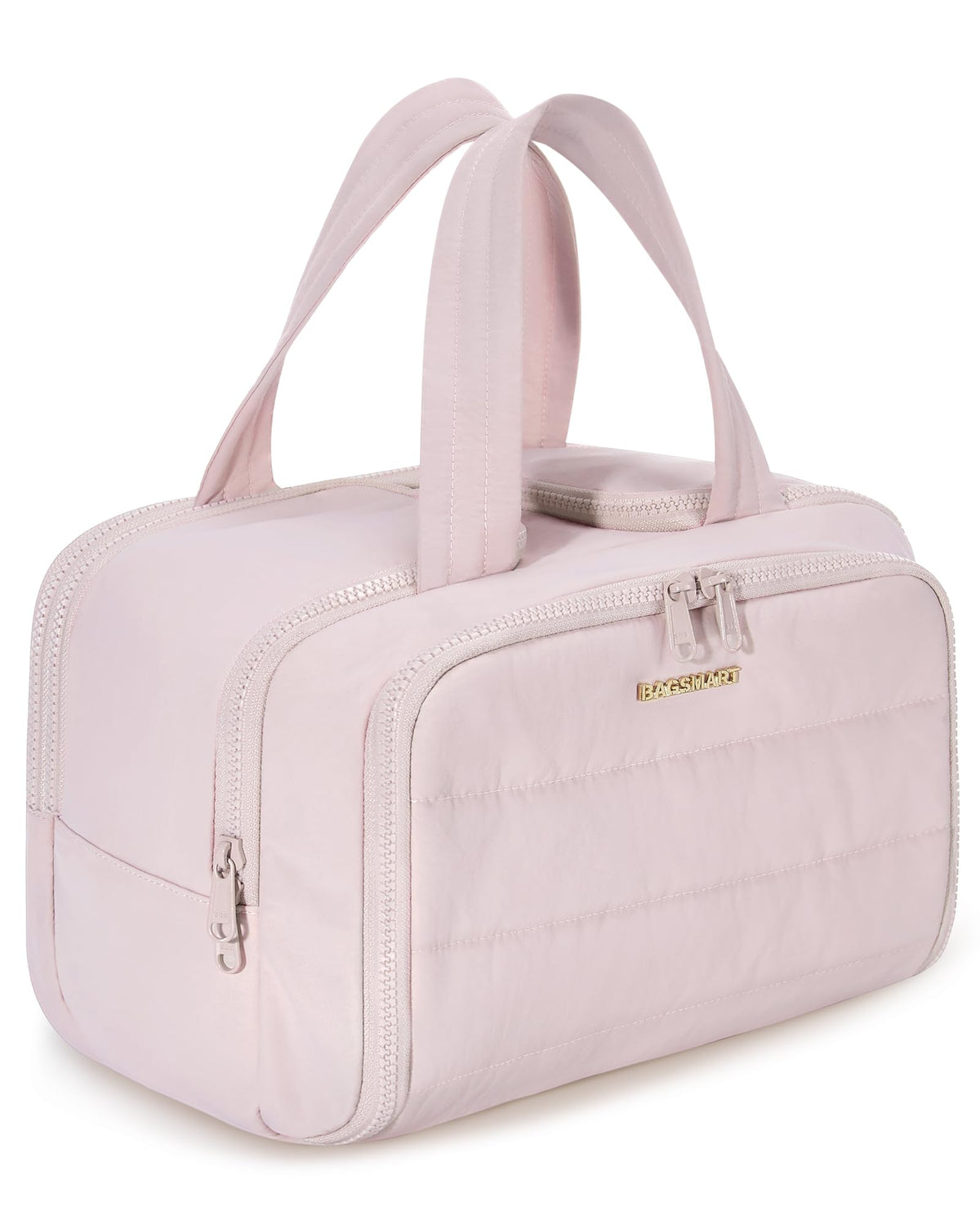 BAGSMART Travel Toiletry Bag, Lightweight Large Wide-open Travel Bag for Women, Puffy Cosmetic Makeup Bag Organizer with Handle for Accessories,Essentials, Toiletries, Dark Pink