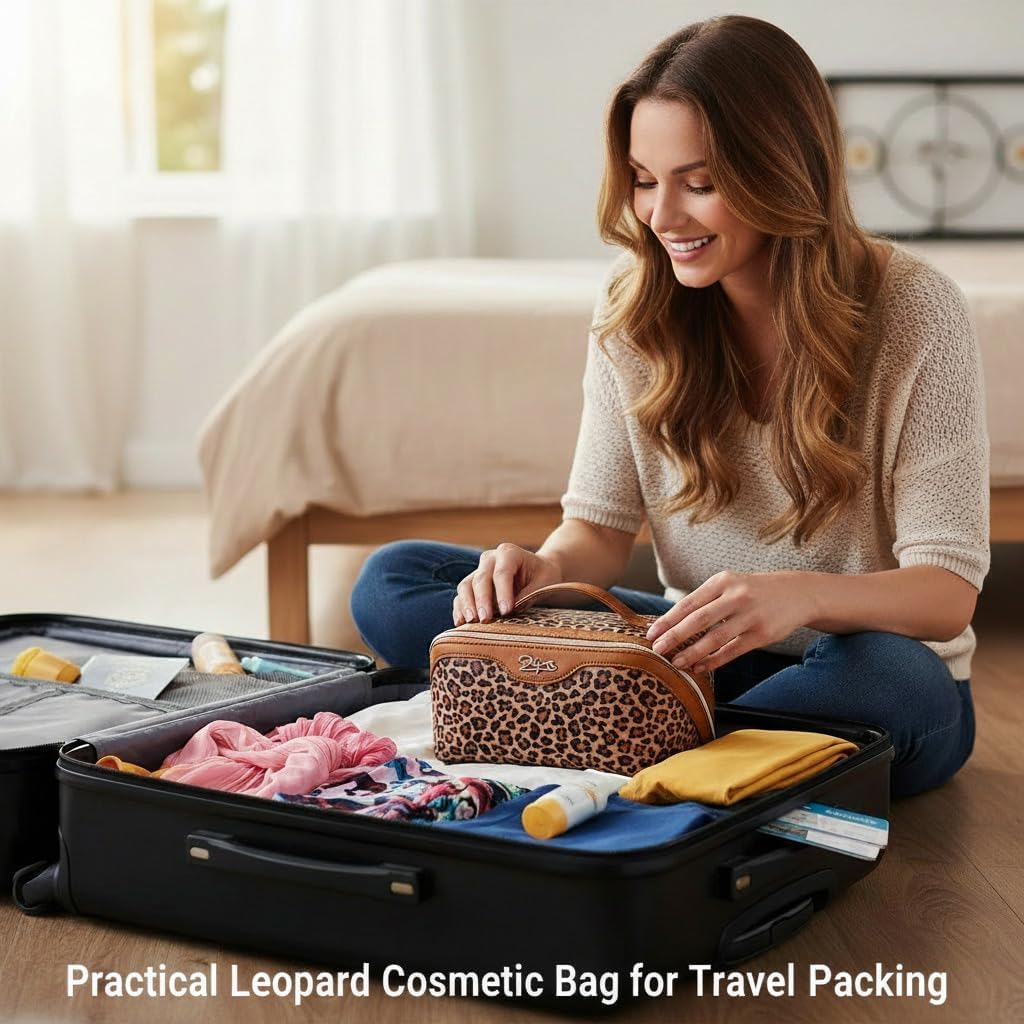 BOYATU Travel Makeup Bag Organizer: 3 Pcs Leopard Cometic Bag Set for Women