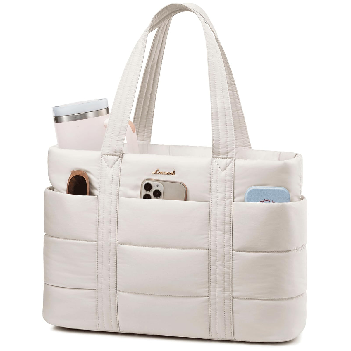 LOVEVOOK Tote Bag for Women, Large Puffer Work Tote Bag for 17.3 Inch Laptop, Lightweight Travel Bag with Zipper Gifts for Women