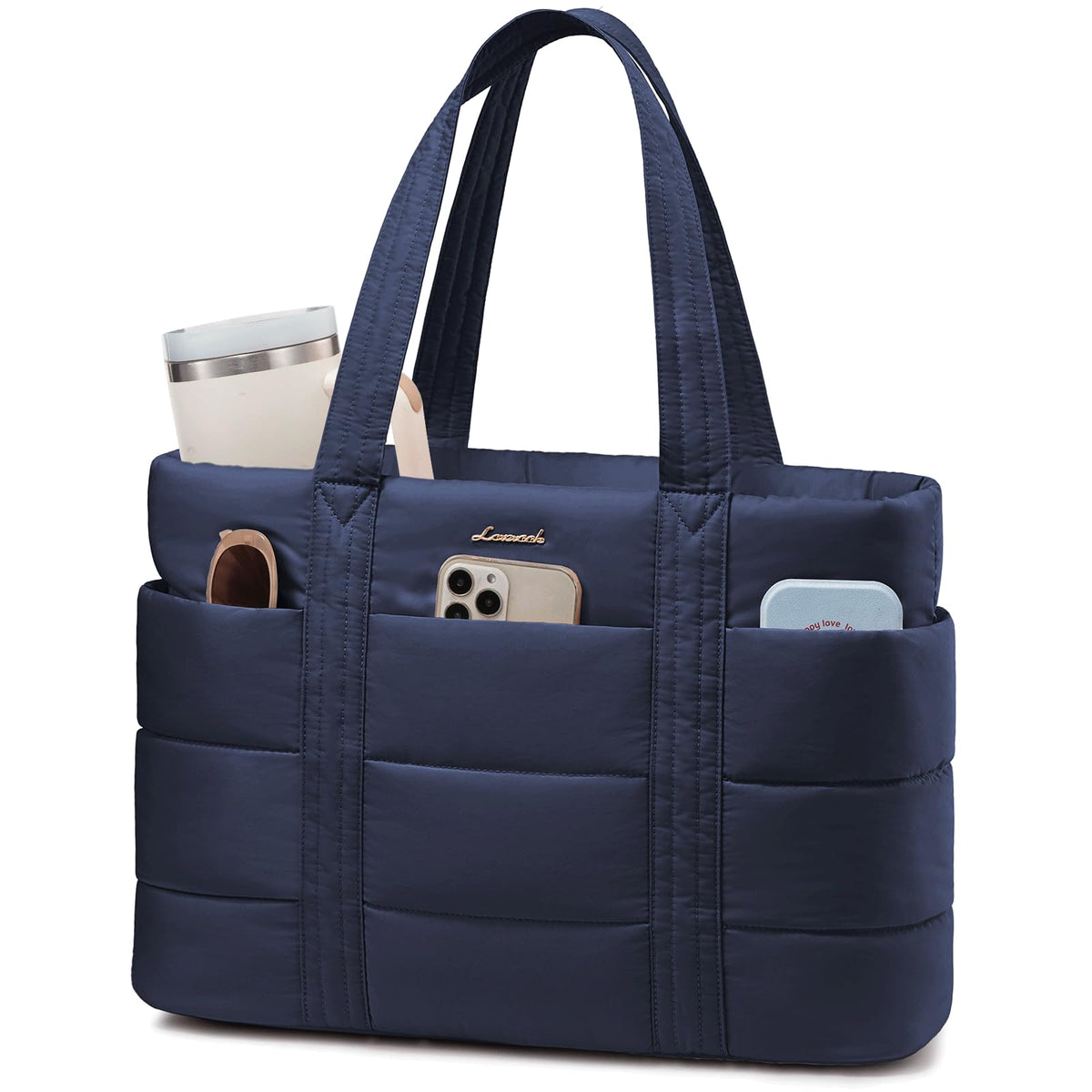 LOVEVOOK Tote Bag for Women, Large Puffer Work Tote Bag for 17.3 Inch Laptop, Lightweight Travel Bag with Zipper Gifts for Women