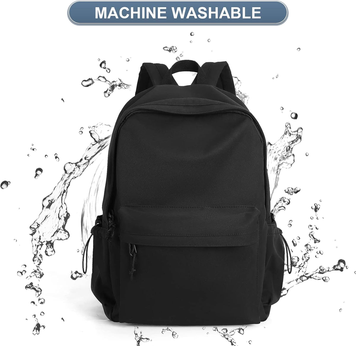 Black School Backpack for Girls Women Waterproof High School Book Bag Cute Backpack for Men Teens Boys, Lightweight Simple Middle School Back Pack Daypack
