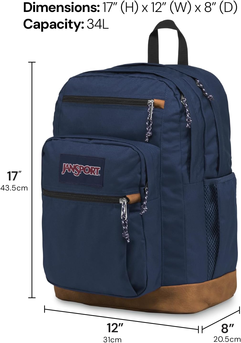 JanSport Cool Backpack, with 15-inch Laptop Sleeve - Large Computer Bag Rucksack with 2 Compartments, Ergonomic Straps, Navy