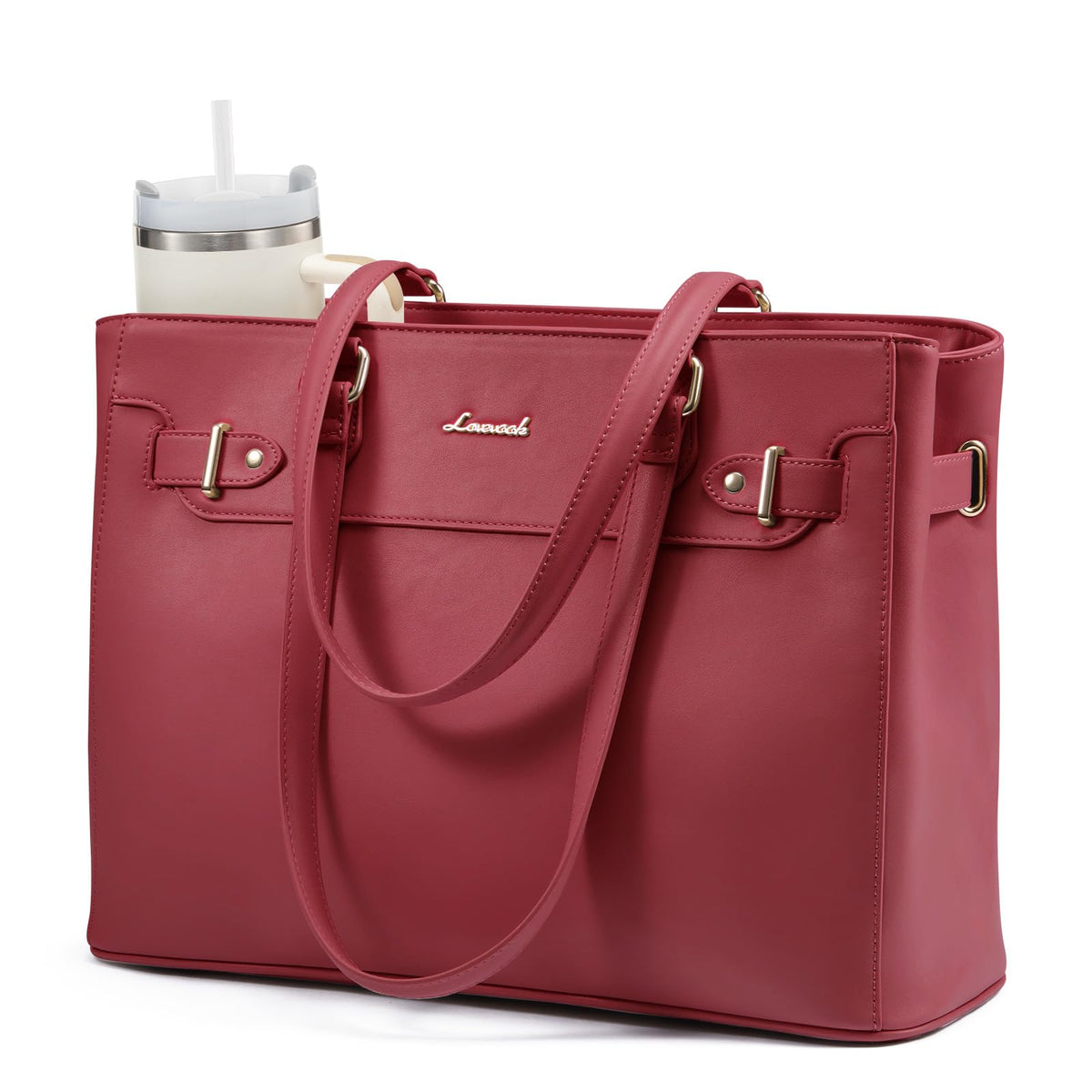 LOVEVOOK Laptop Tote Bag for Women Work, Teacher Tote Bag with Large Cup Holder, Waterproof Leather Computer Bag