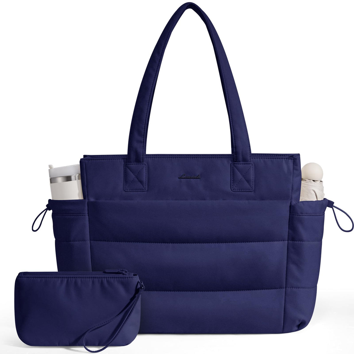 LOVEVOOK Tote Bag for Women with Giant Tumbler Holder Pocket, Puffer Work Travel Laptop Handbag with Zipper for Nurse Teacher