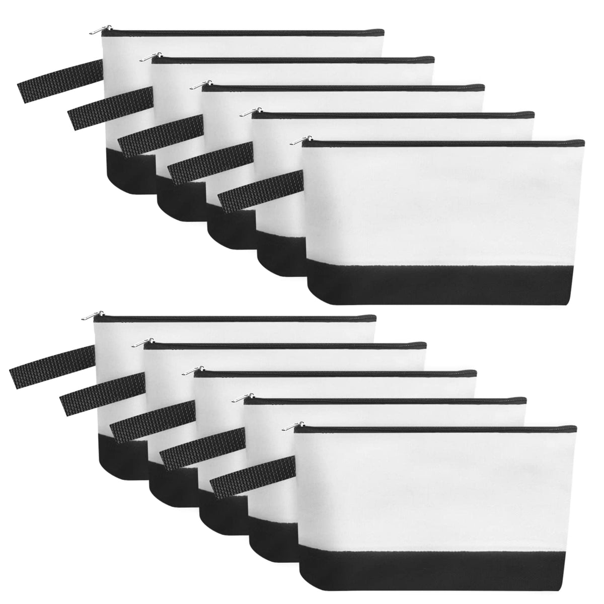 10 Pieces Cotton Canvas Makeup Bag with Bottom, Multi-Purpose Cosmetic Bag with Zipper Travel Toiletry Pouch, Blank DIY Craft Bag Pencil Bag (M, White), MN-WB07