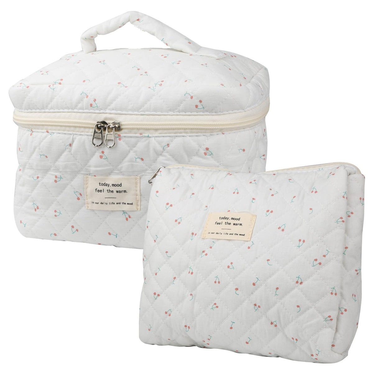 NATINSA Cute Makeup Bag for Women(2 Pcs), Travel Cosmetic Bags, Quilted Coquette Aesthetic Floral Toiletry Organizer Bag (46 - Sky Blue/4Pcs)