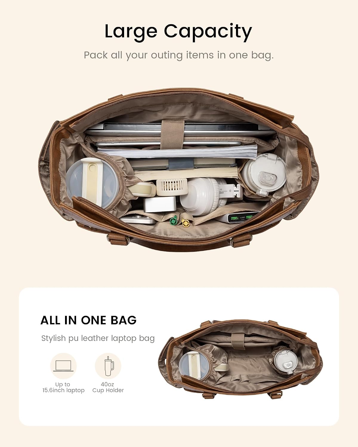 LOVEVOOK Laptop Tote Bag for Women, Vintage Work Teacher Bag with Clutch