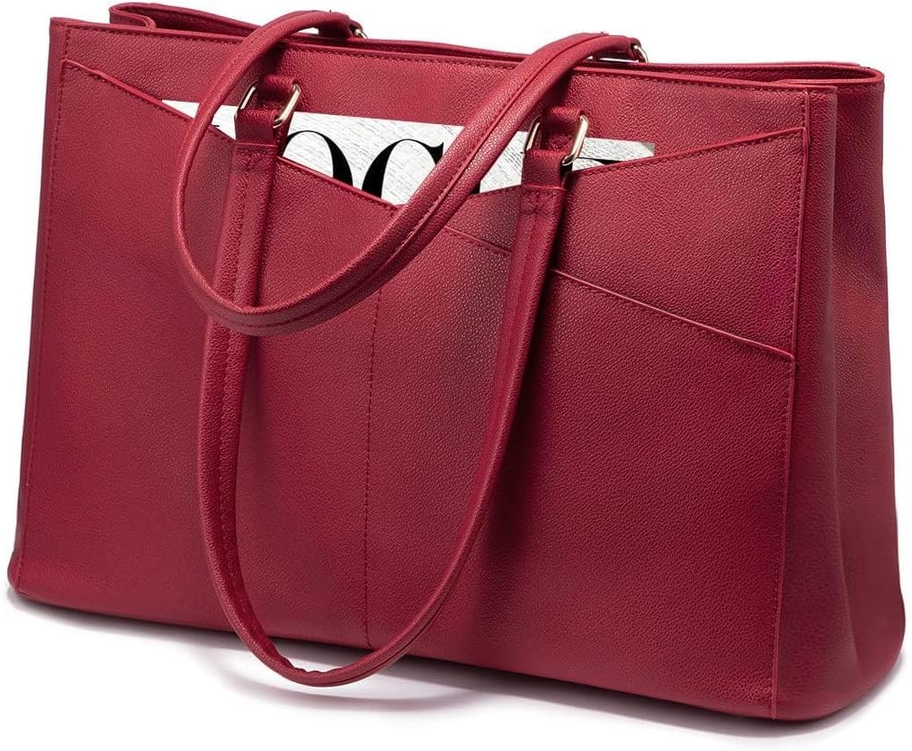 LOVEVOOK Laptop Tote Bag for Women 15.6 Inch Waterproof Leather Computer Bags Business Office Work Briefcase Black