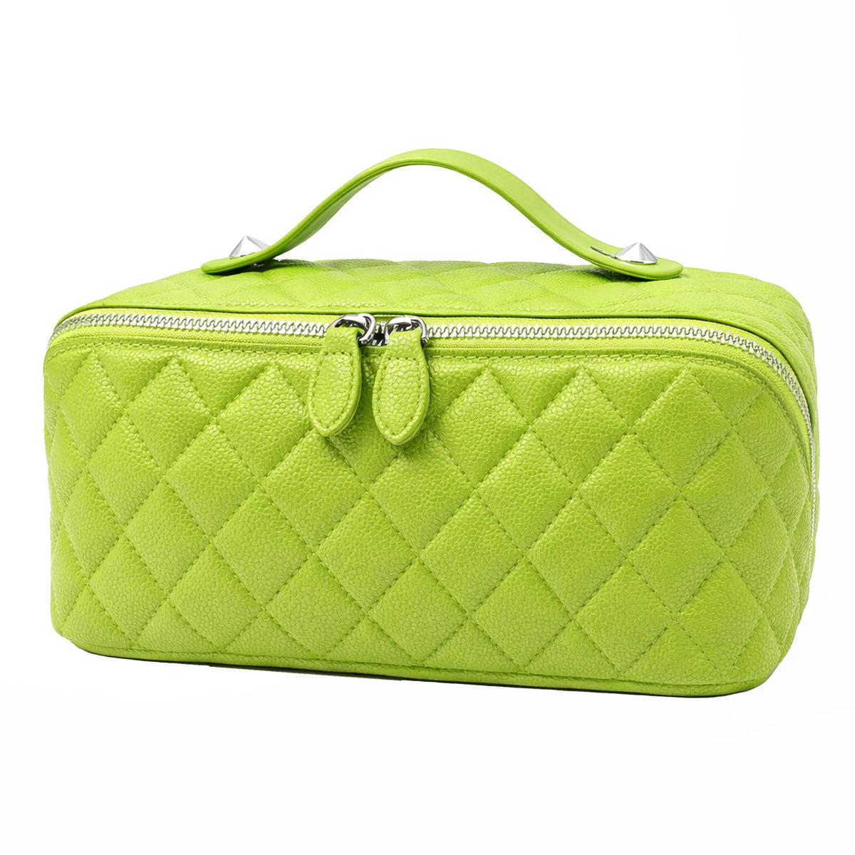 PU Leather Makeup Bag for Women, Structured Makeup Case with Wide Opening, Travel Cosmetic Bag with Compartments and Handle, Water-Resistant Makeup Organizer(Khaki, Lychee Grain)