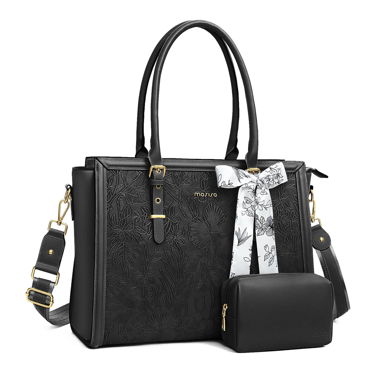 MOSISO Laptop Bag for Women, 17-17.3 inch PU Leather Tote Bag
