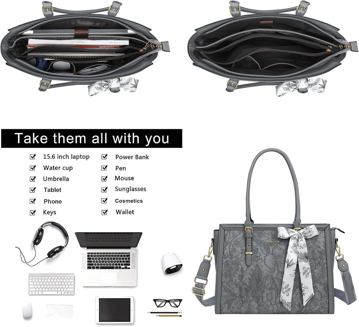 MOSISO Laptop Bag for Women, 17-17.3 inch PU Leather Tote Bag