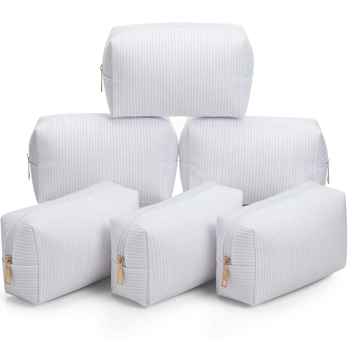 Sanwuta 6 Pcs Seersucker Cosmetic Bags Bulk, Striped Zippered,Rainbow