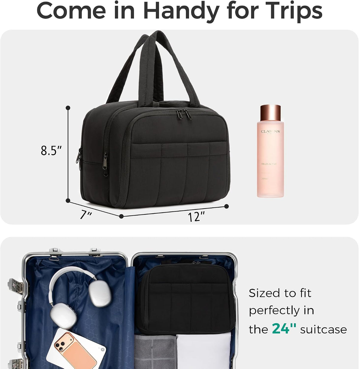 Urbanstand Travel Toiletry Bag, Large Wide-open Makeup Bag for Women, Black