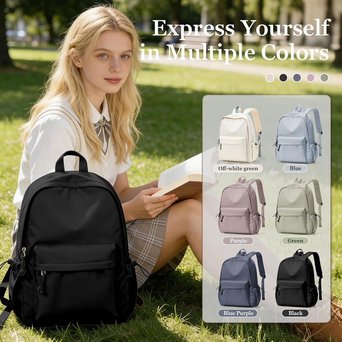 Black Middle School Backpack For Men Women Simple Backpack For College Students Aesthetic High School Bag Waterproof Bookbag For Teens Girls Boys