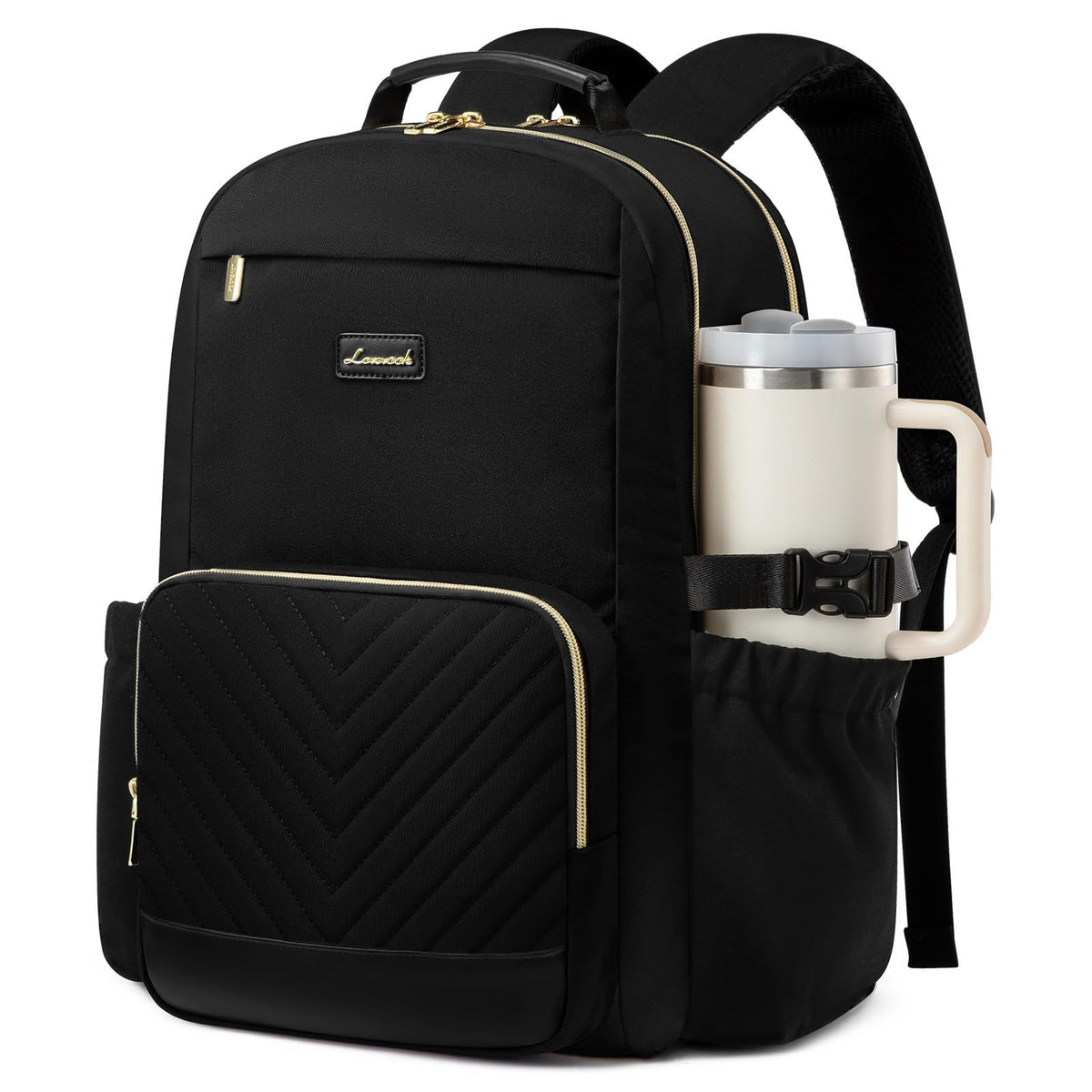 LOVEVOOK Laptop Backpack for Women with Pouch Pocket for Large Capacity Cup,15.6 Inch Laptop Computer Bag Travel Backpack Purse,Waterproof Work Business Backpack College Teacher Bags,Beige-Black-Brown