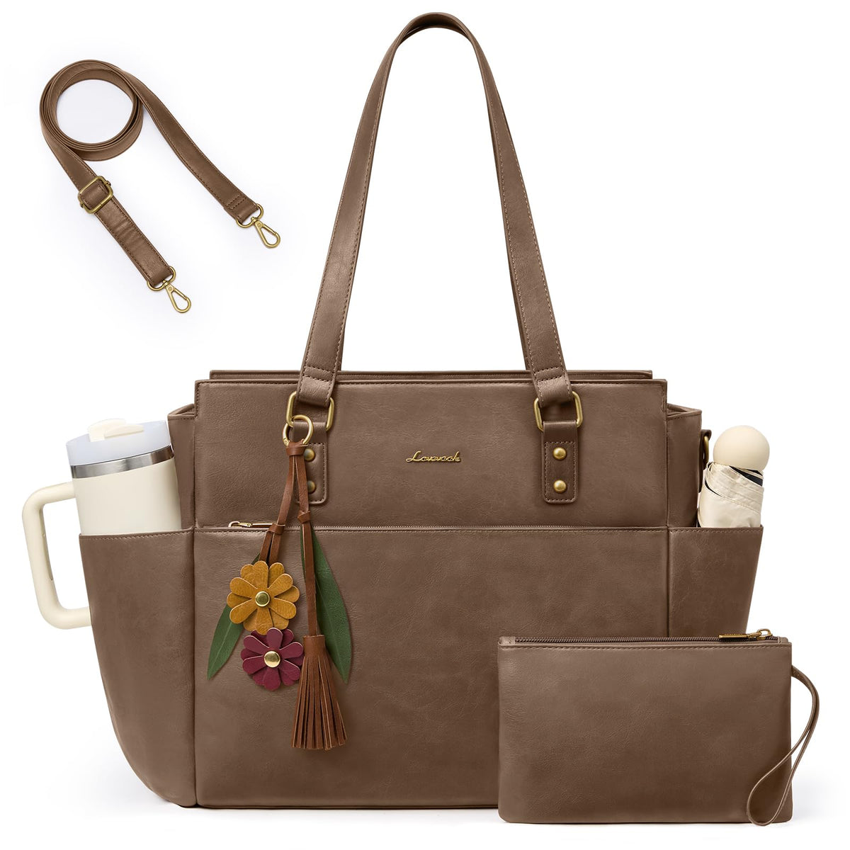 LOVEVOOK Laptop Tote Bag for Women, Vintage Work Teacher Bag with Clutch