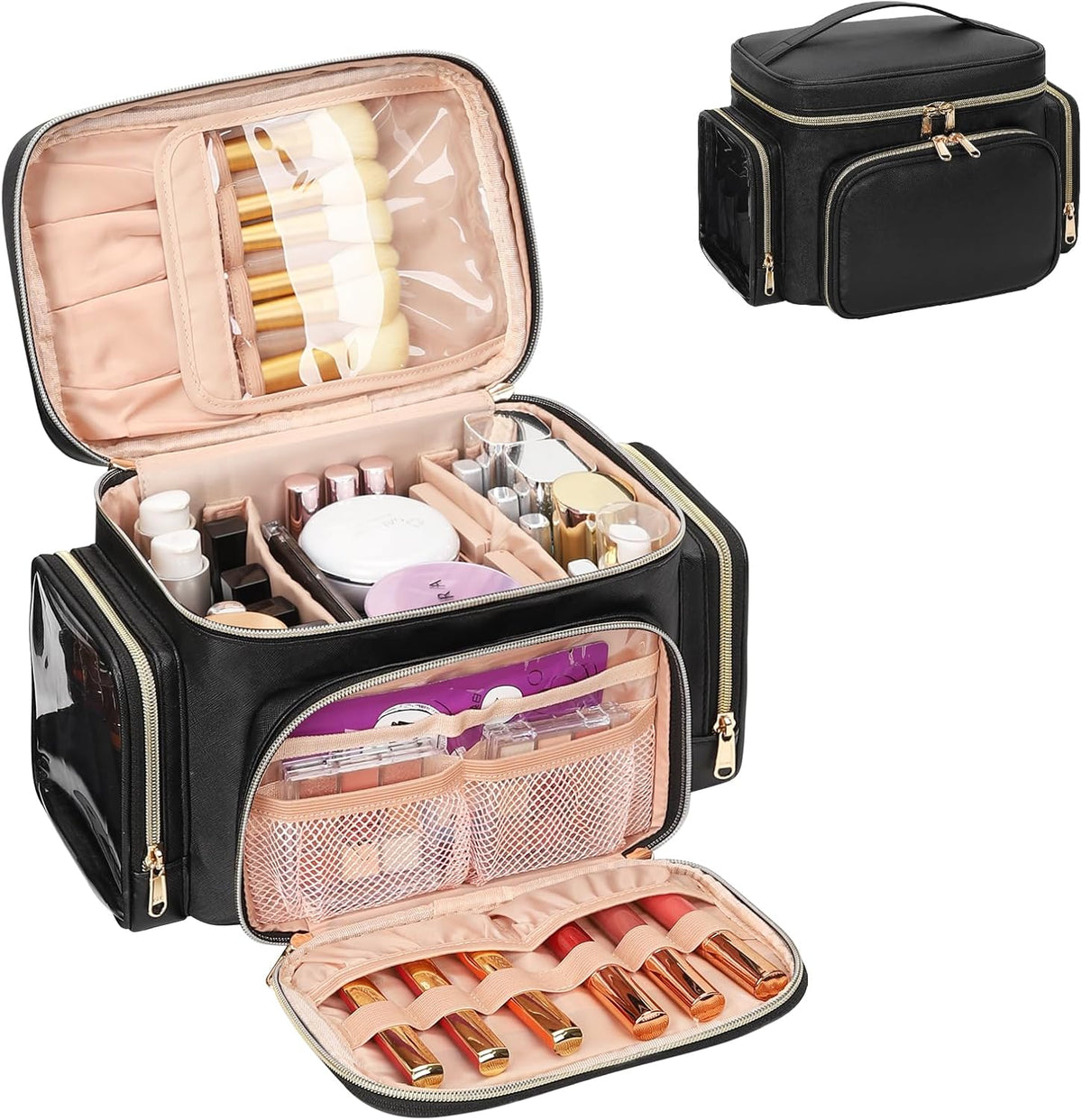 Bagmoly Large Makeup Bag, Travel Makeup Cosmetic Bag for Girls, Black
