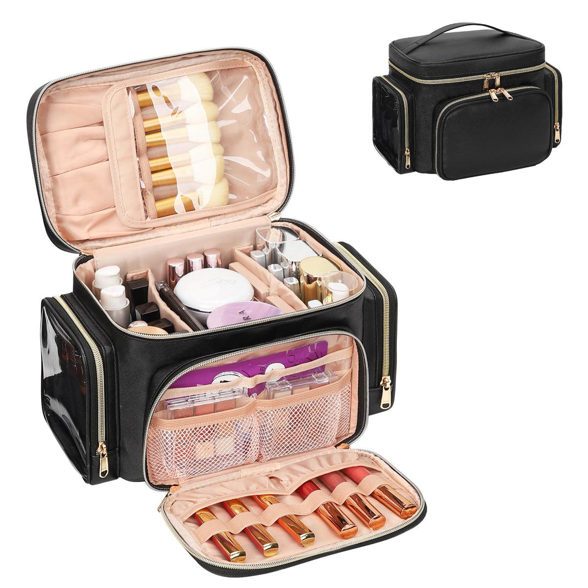 Bagmoly Large Makeup Bag, Travel Makeup Cosmetic Bag for Girls, Black
