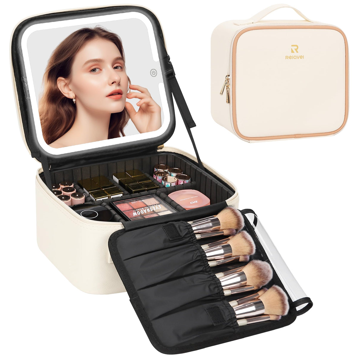Chomeiu Makeup Bag with LED Mirror, Cosmetic Travel Bag for Women, Black