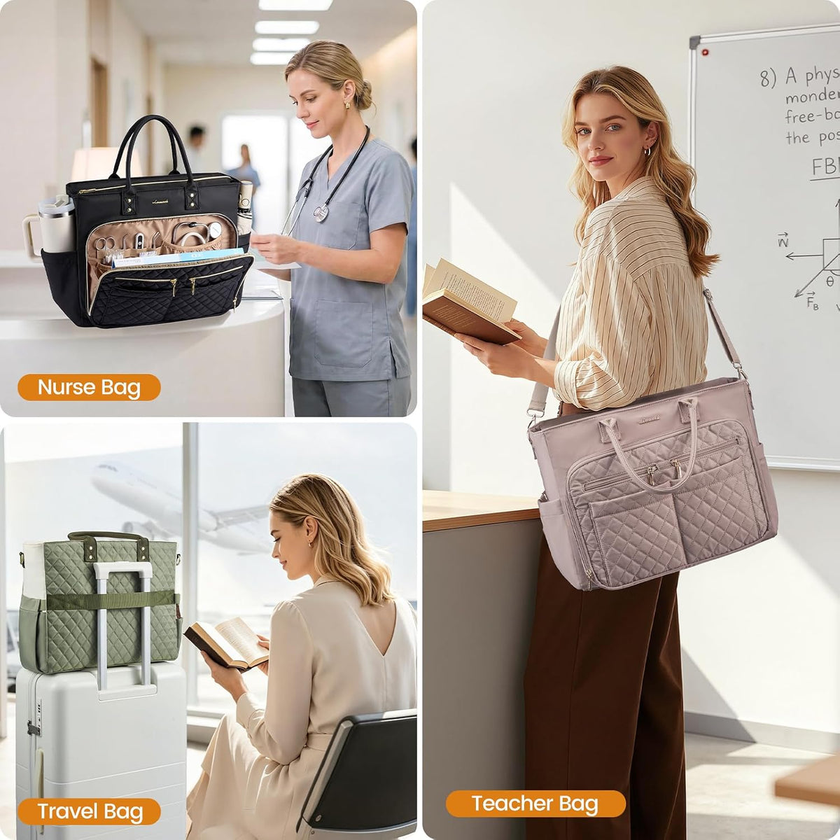 LOVEVOOK Tote Bag for Women, Teacher Nurse Work Laptop Bag, Quilted Bible Computer Shoulder Bag for Business Travel College