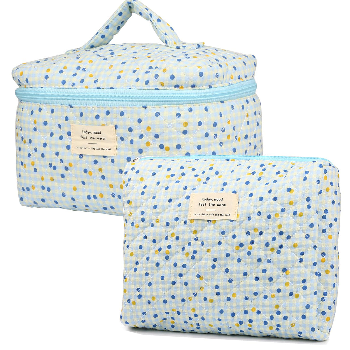 VIWIME Makeup Cosmetic Bag, Large Cotton Quilted Travel Coquette Aesthetic Cute Floral Make up Bag for Women Toiletry Bag Organizer (203- Blue Rose / 4Pcs)