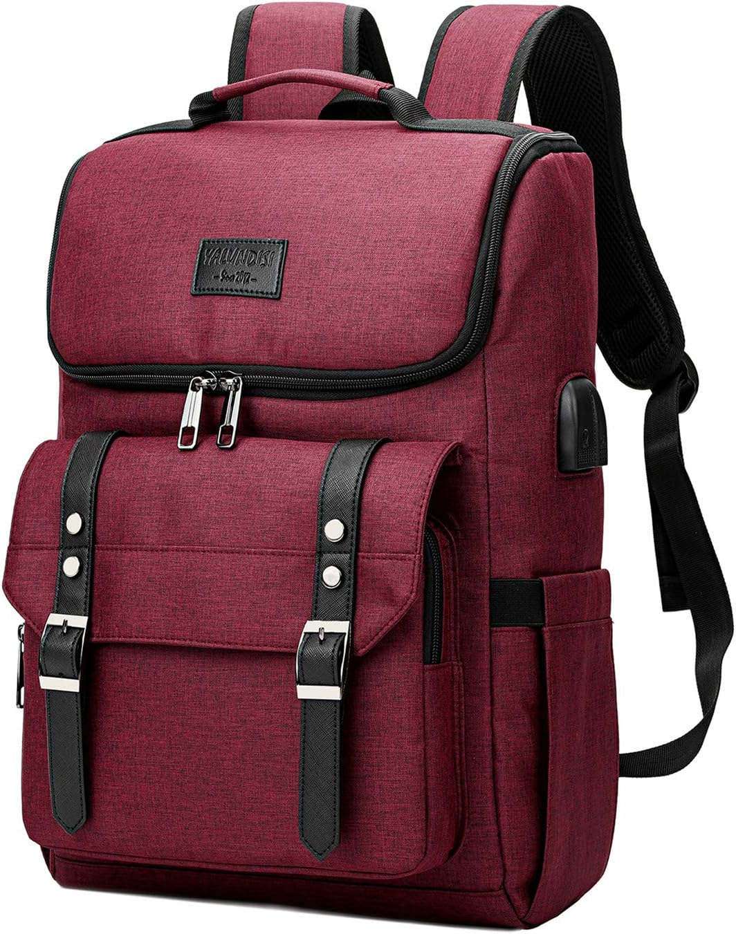 YALUNDISI Vintage Backpack Travel Laptop Backpack with usb Charging Port for Women & Men College Backpack Fits 15.6 Inch Laptop Black