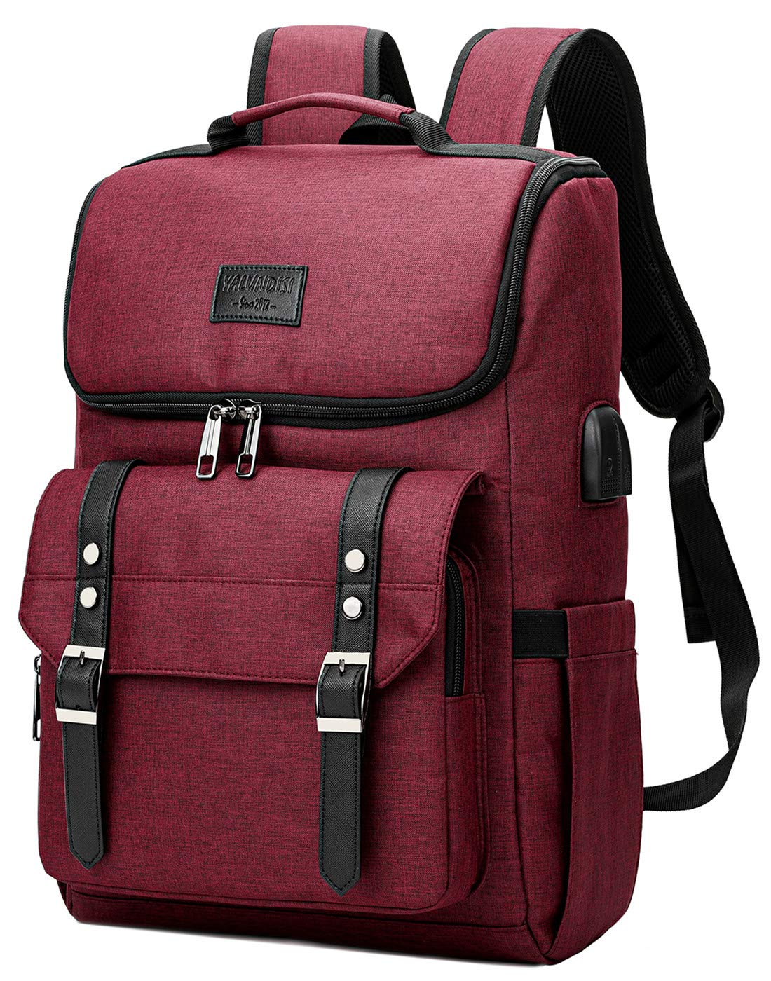 YALUNDISI Vintage Backpack Travel Laptop Backpack with usb Charging Port for Women & Men College Backpack Fits 15.6 Inch Laptop Black