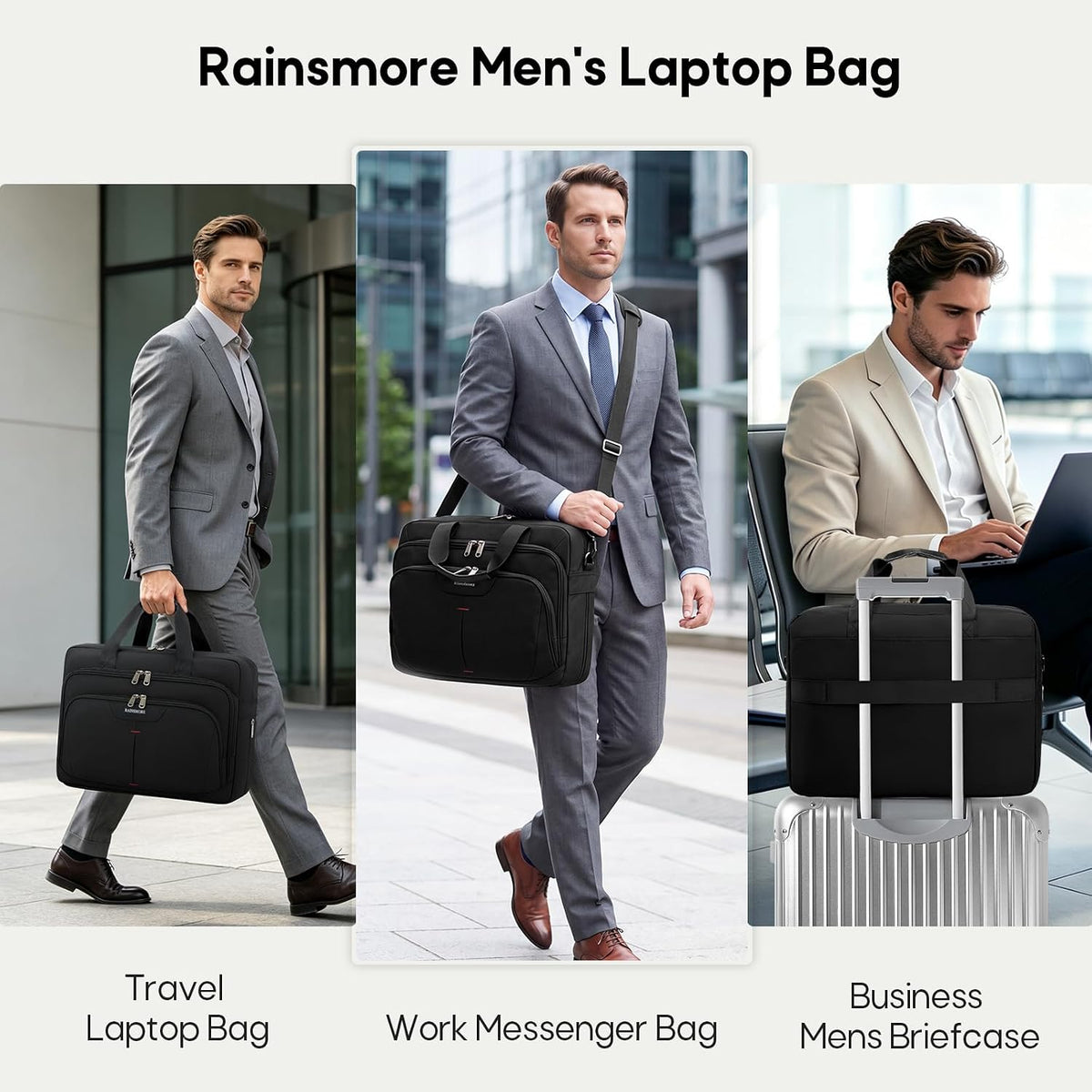 RAINSMORE 17.3" Expandable Mens Briefcase, Laptop Bag for Business Work