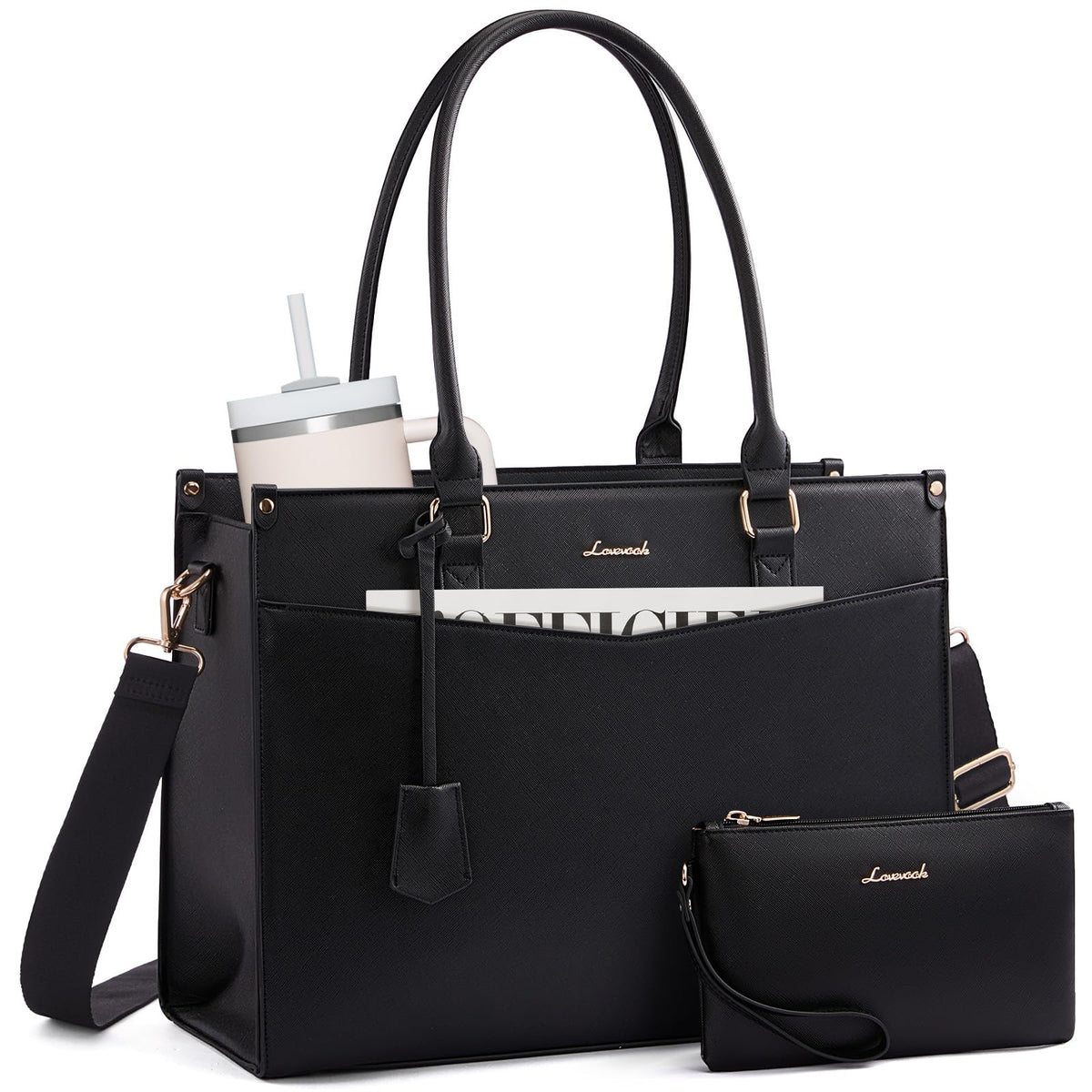 LOVEVOOK Laptop Bag for Women, Waterproof Tote Purse with Clutch for Work