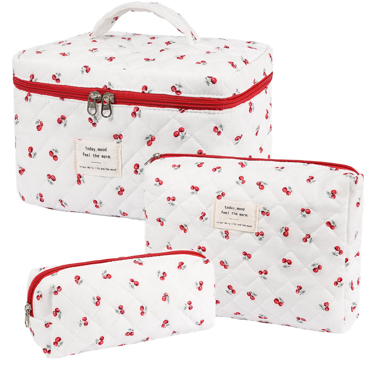 Makeup Bag,Quilted Cosmetic Bag,Large Floral Make Up Bag for Women,Cotton Makeup Bag Set,Flower Travel Toiletry Bag