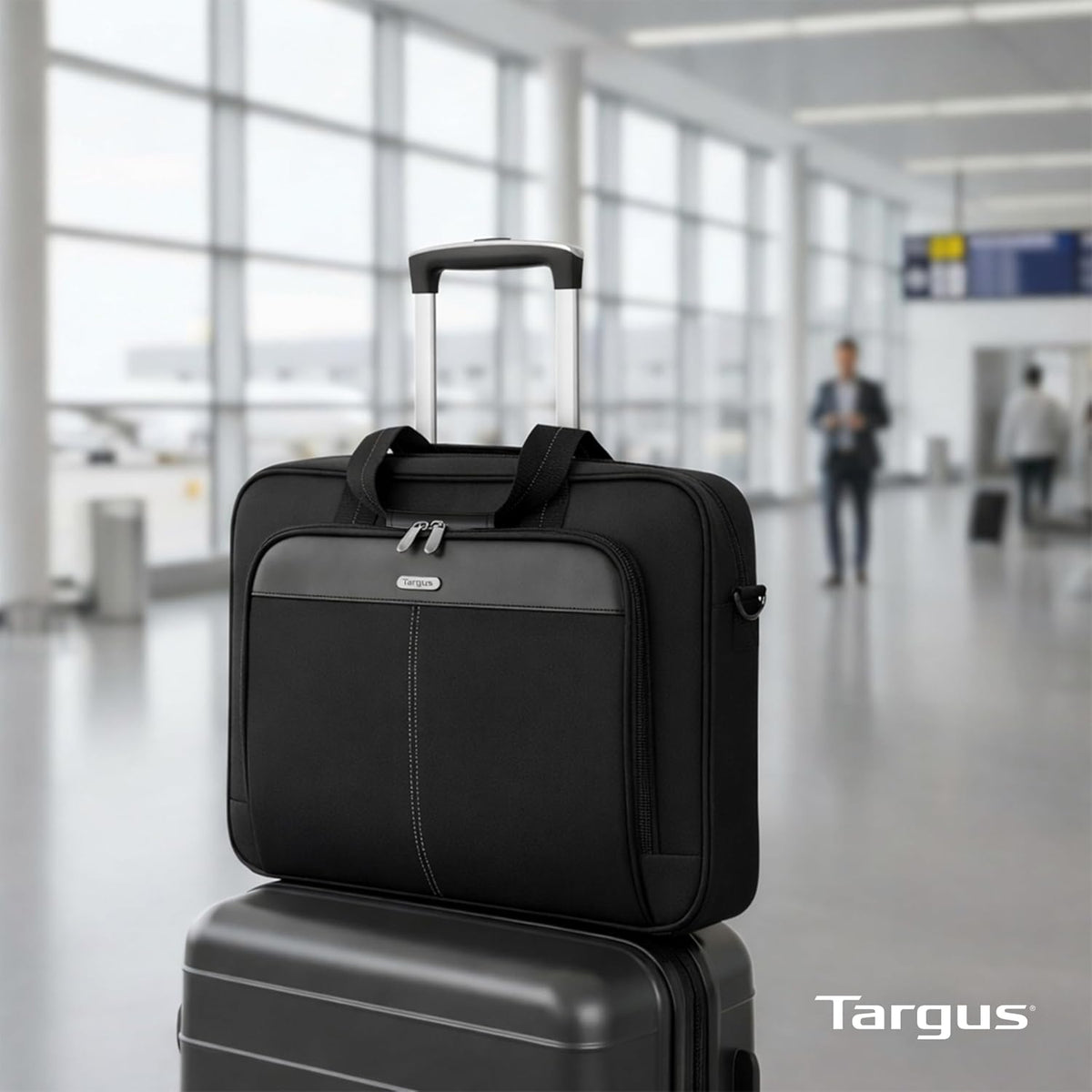 Targus 15-16 Inch Slim Lightweight Laptop Briefcase, Black - Messenger and Shoulder Bag with Padded Compartment and Trolley Strap for 16" Laptops (TCT027US)