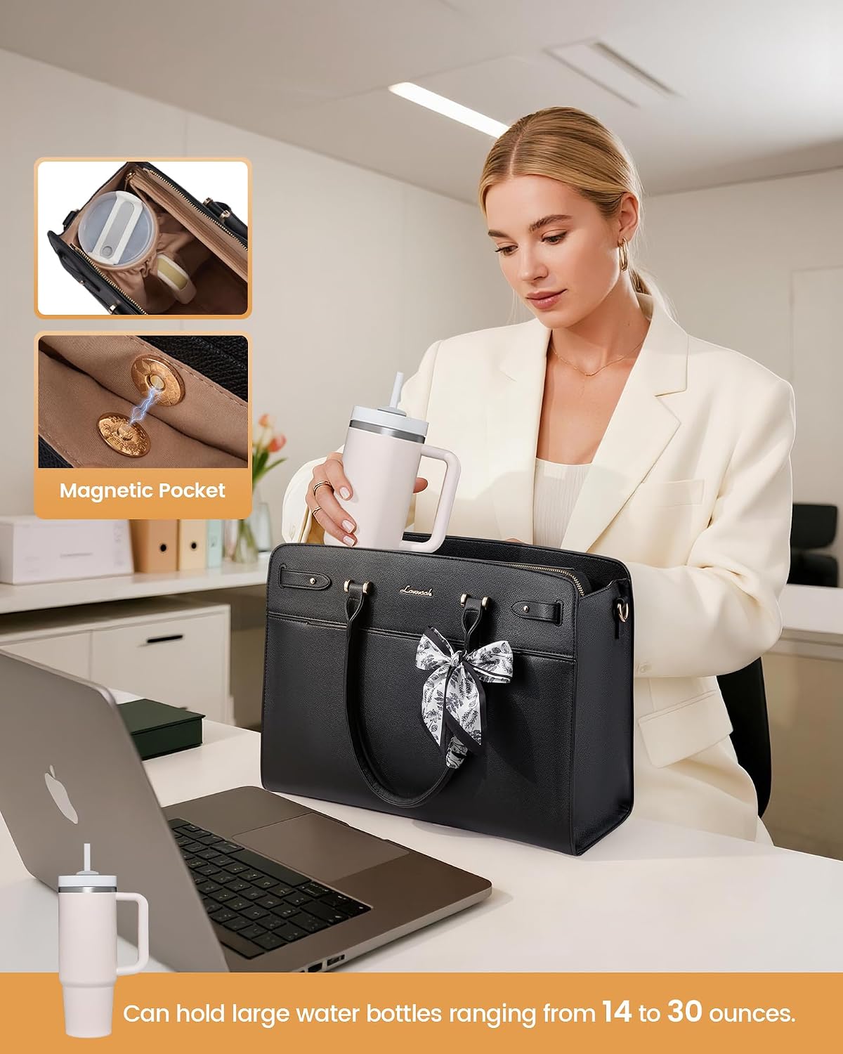 LOVEVOOK Laptop Tote Bag for Women, 15.6 Inch Large Faux Leather Work Bag Waterproof Briefcase Handbag for Teacher Business