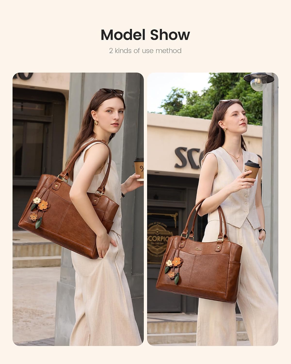 LOVEVOOK Laptop Bag for Women, Vintage Work Tote, Teacher Bag with Pendant