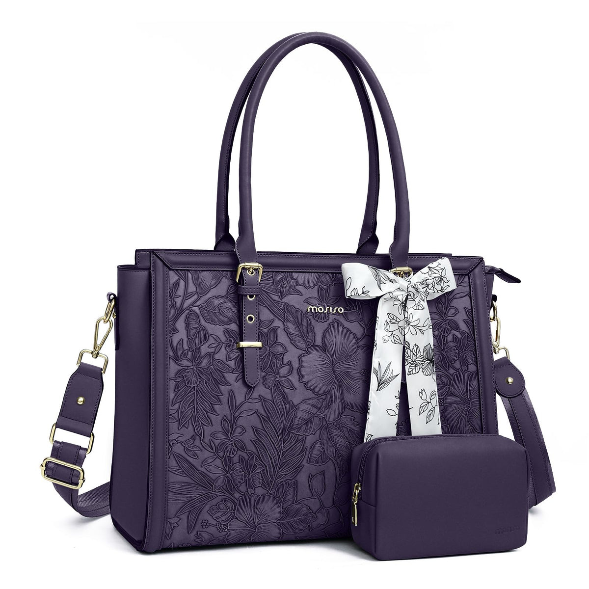 MOSISO Laptop Bag for Women, 17-17.3 inch PU Leather Tote Bag