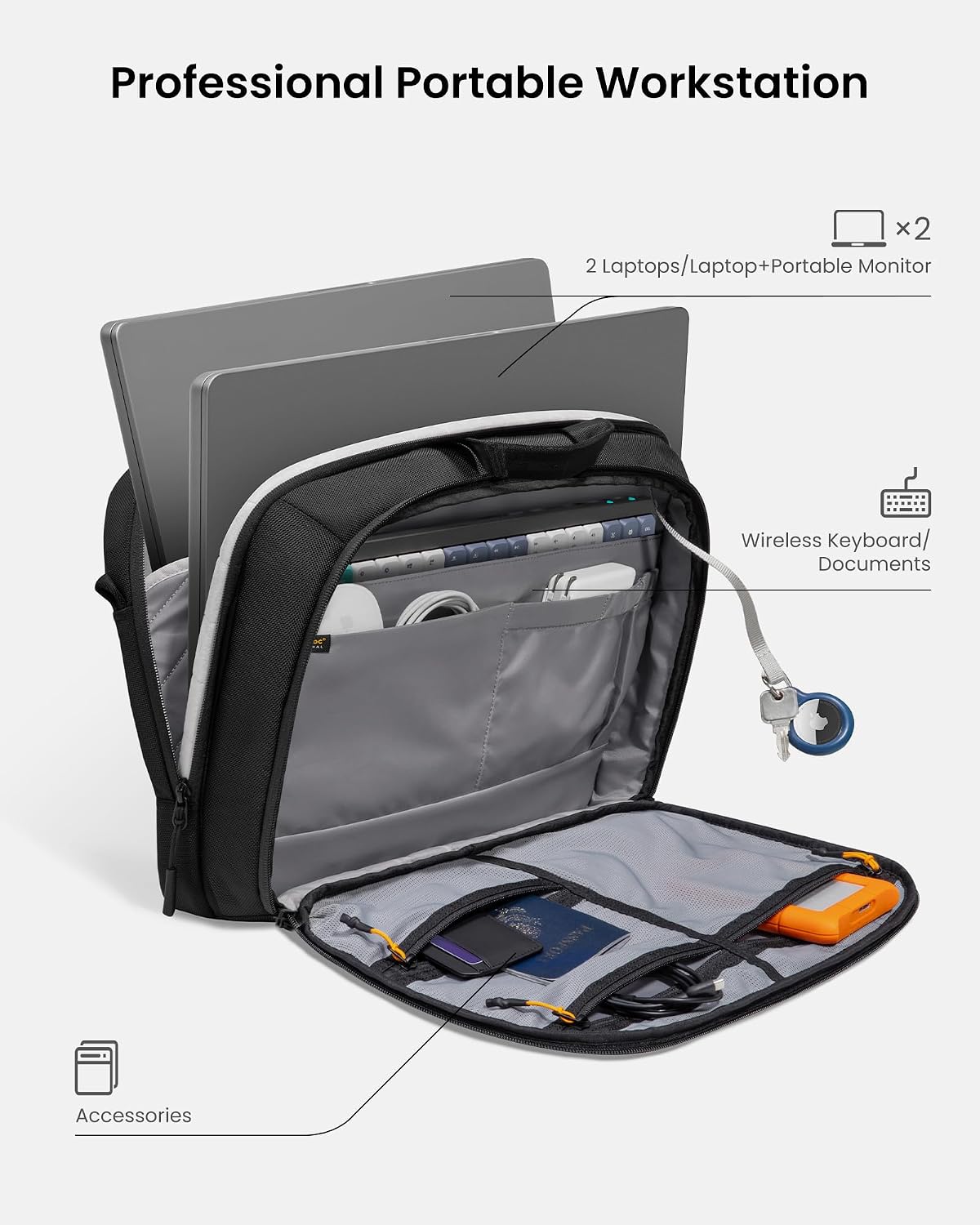 tomtoc 16-inch Dual Compartment Protective Laptop Briefcase for 2 Laptops
