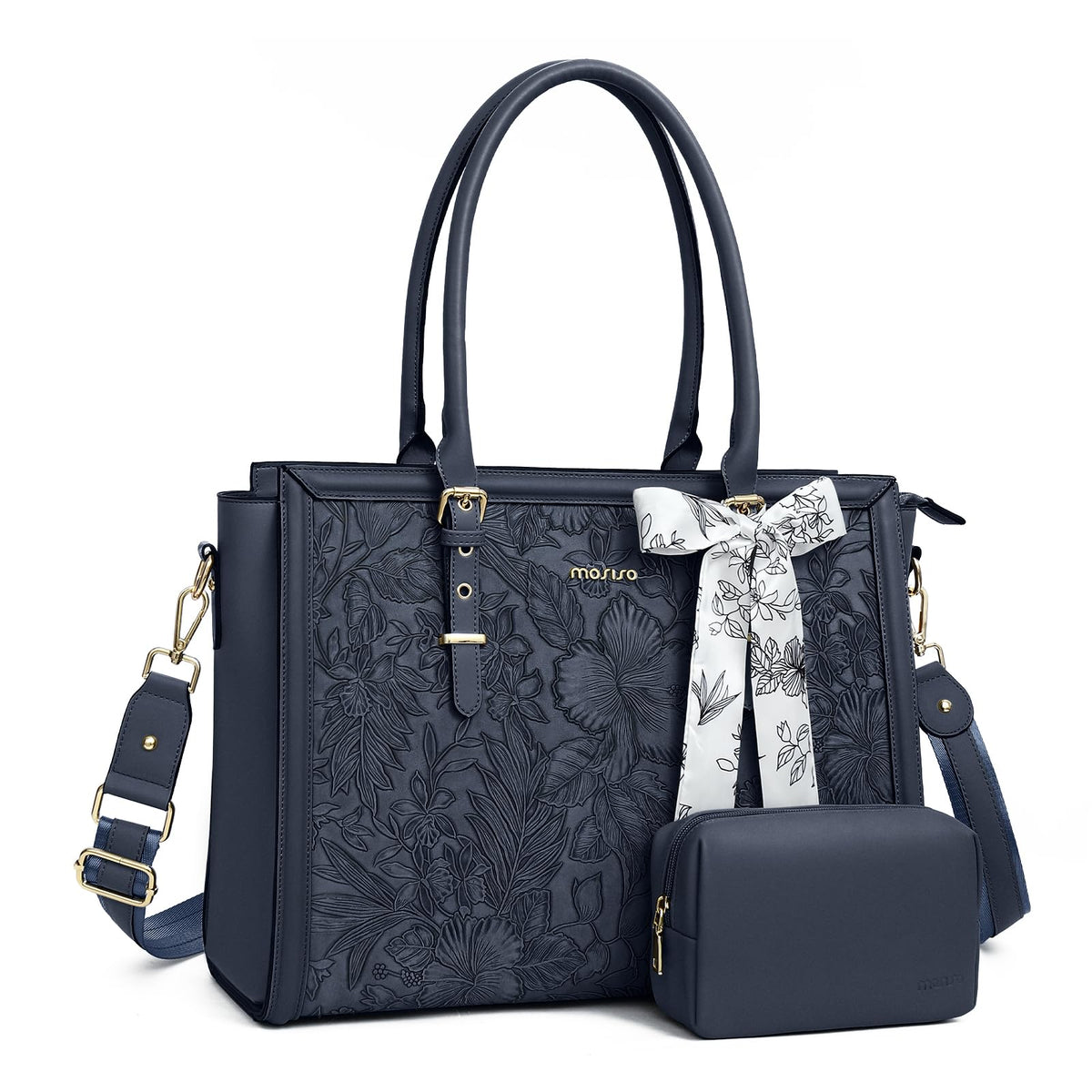 MOSISO Laptop Bag for Women, 17-17.3 inch PU Leather Tote Bag
