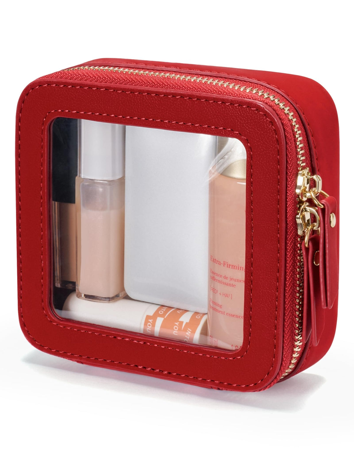 Popvibe Clear Makeup Bag Travel Cosmetic Case Transparent Toiletry Bag with Zipper, Portable Make Up Organizer Traveling Compact Car Bag for Essentials, Gold, Large