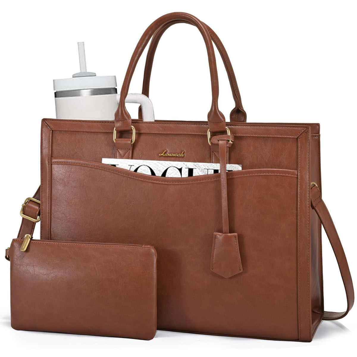 LOVEVOOK Laptop Tote Bag for Women, Large Work Computer Bag with Cup Holder
