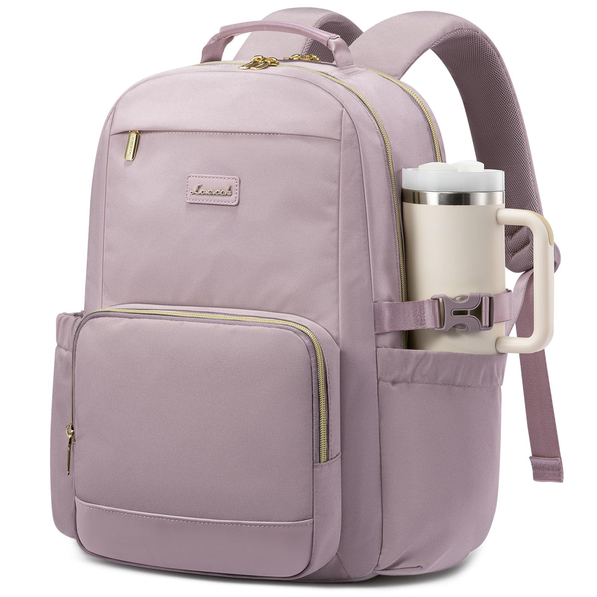 LOVEVOOK Laptop Backpack for Women with Pouch Pocket for Large Capacity Cup,15.6 Inch Laptop Computer Bag Travel Backpack Purse,Waterproof Work Business Backpack College Teacher Bags,Beige-Black-Brown