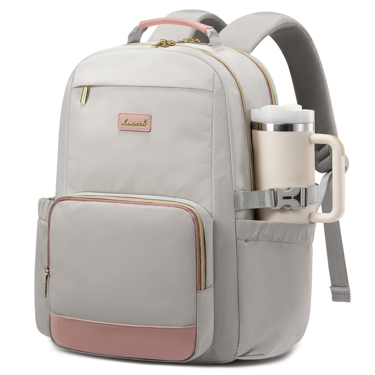LOVEVOOK Laptop Backpack for Women with Pouch Pocket for Large Capacity Cup,15.6 Inch Laptop Computer Bag Travel Backpack Purse,Waterproof Work Business Backpack College Teacher Bags,Beige-Black-Brown