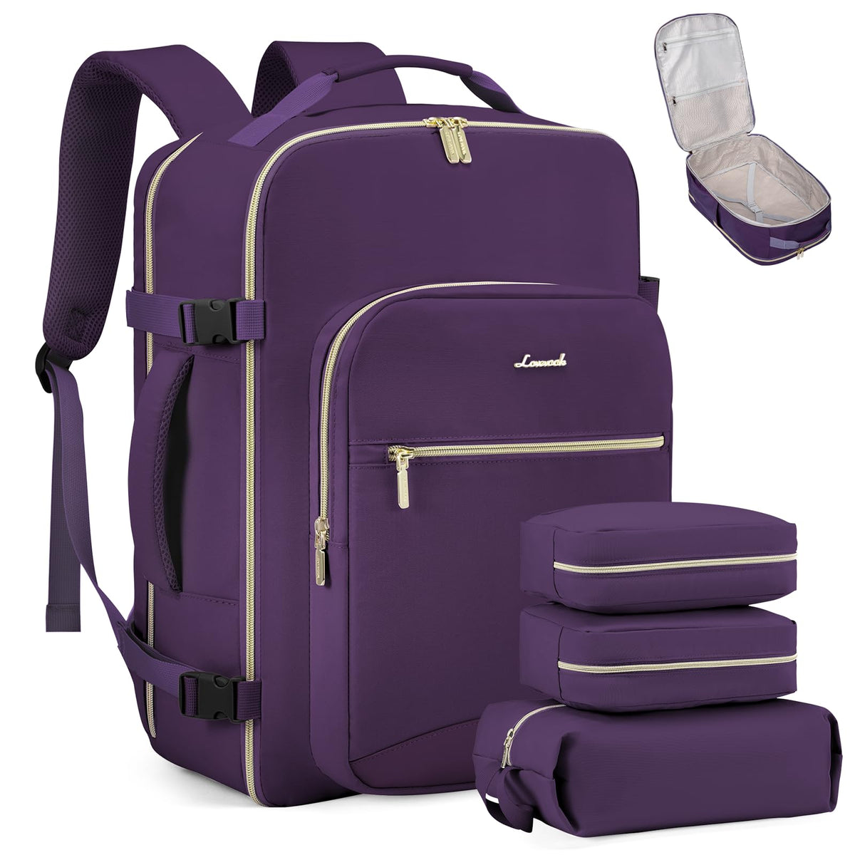 LOVEVOOK 40L Travel Backpack Flight Approved Carry on Backpack,3 Packing Cubes,Waterproof Personal Item Travel Bag,TSA Carry on Luggage Suitcase Travel Essentials,Gifts for Women & Men,fits 17" Laptop